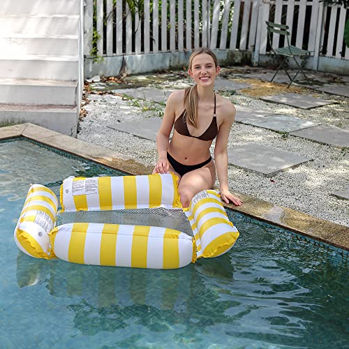 2 Pack Inflatable Pool Float Chair Lounge for Adults Floating,Stripe Pattern Float Hammock for Pool Party Summer Water Fun (Pink+ Yellow) - Image 4