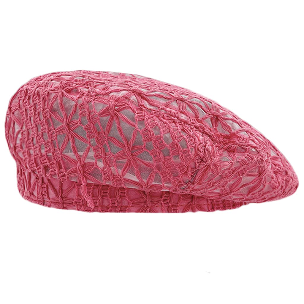 Heallege Lightweight Crochet Beret for Women Solid Color Beret Hat Slouchy Beanie for Head Accessory - red