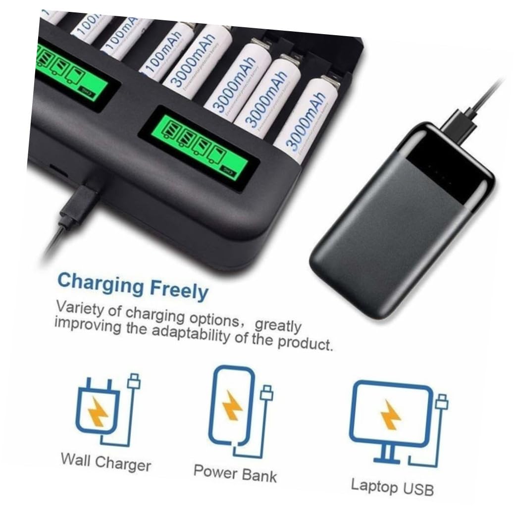 Chargeur Batterie Intelligent Emplacements USB pour Piles AA AAA Écran LCD Multifonction Protections Multiples Charge Indépendante Rapide
