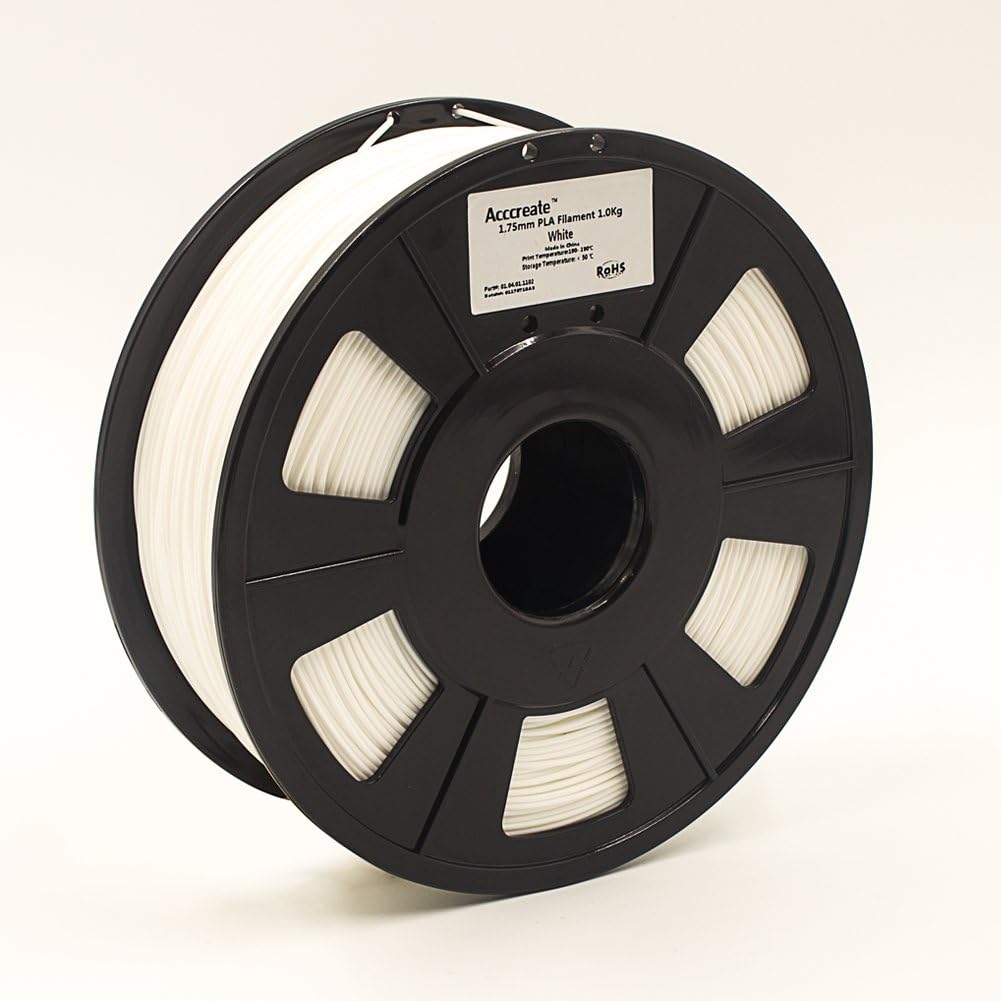 ACCCREATE PLA 3D Printer Filament, Dimensional Accuracy +/- 0.03 mm, 1 kg Spool, 1.75 mm, Pearl White