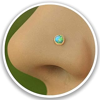 Gold Nose Ring Stud - 3mm Green Opal piercing nose stud 22 gauge - Tiny Piercings Nose Rings L Shape - Opal nose post stud - Thin Nose Hoop -