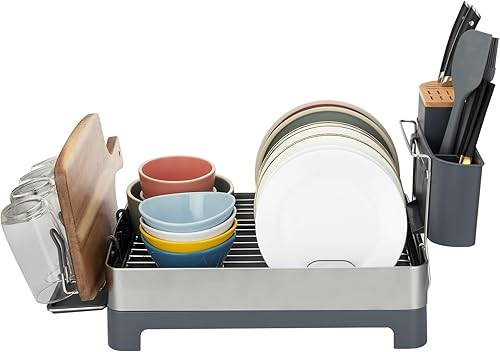 Escurridor de platos, escurridor de platos de acero inoxidable para encimera de cocina con boquilla giratoria de 360 y escurridor, escurridor de