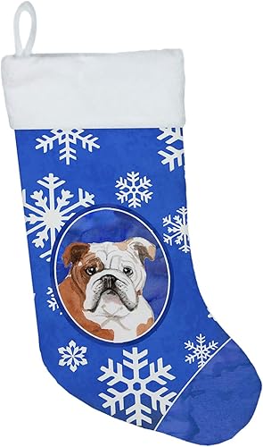 Caroline's Treasures CK3953CS Copos de nieve de invierno Bulldog Inglés Calcetines de Navidad Chimenea Colgantes Medias de Navidad Decoración de