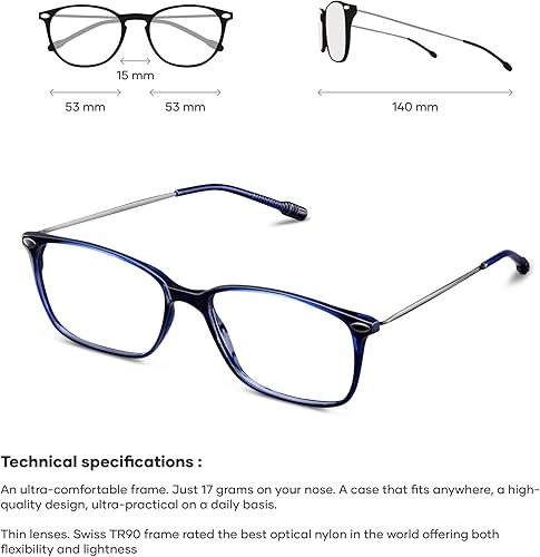 Miniatura 3 de NOOZ Lentes de lectura ópticos, forma rectangular, lectores de aumento para hombres y mujeres, modelo Bao Essential Collection