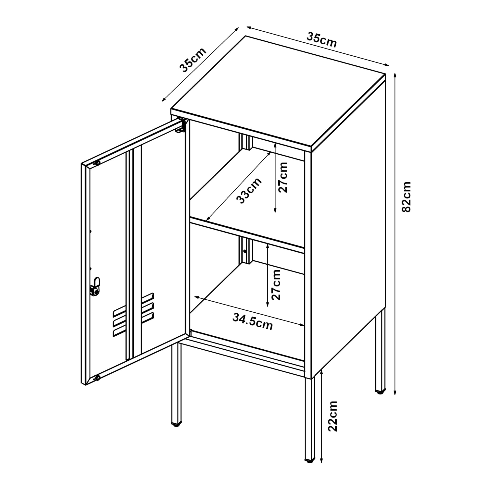 [en.casa] Nachtschrank Hausjärvi 2er Set Nachttisch 82 x 35 x 35 cm Nachtkästchen Beistelltisch mit 1 Tür Metallschrank Beistellschrank abschließbar Büroschrank Stahl Schwarz