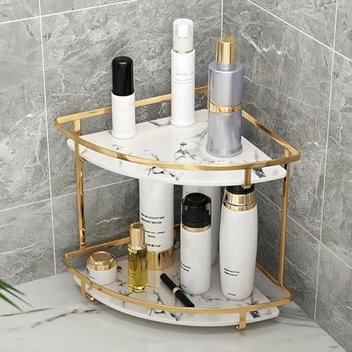 Rutexcコーナーシェルフ、3層、大理石柄、化粧品やトイレタリーの収納、シャンプー、シャワージェル、スパイス、キッチン用品、取り外し可能な小物を収納可能、省スペース、防錆