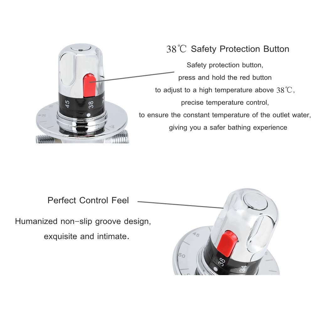 Valvola termostatica 1 pz, ottone massiccio filettatura G1 / 2 valvola rubinetto di controllo temperatura miscelazione acqua calda/fredda, 38 pulsante di protezione di sicurezza, per scaldabagno