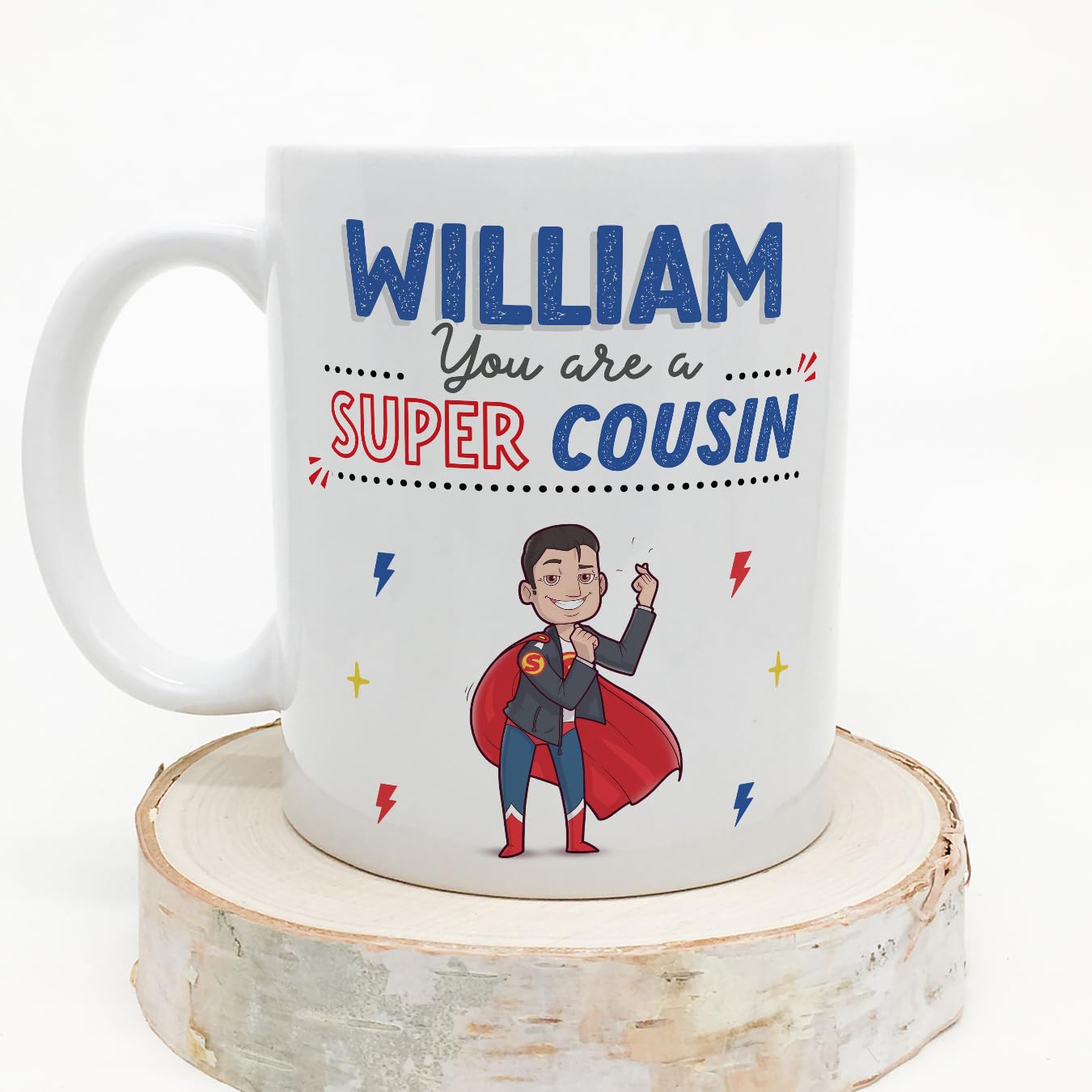 MUGFFINS Personalised Mug for Cousin - in English - You are Super! - Funny Custom Gift - Ceramic 11oz Mug - Image 3