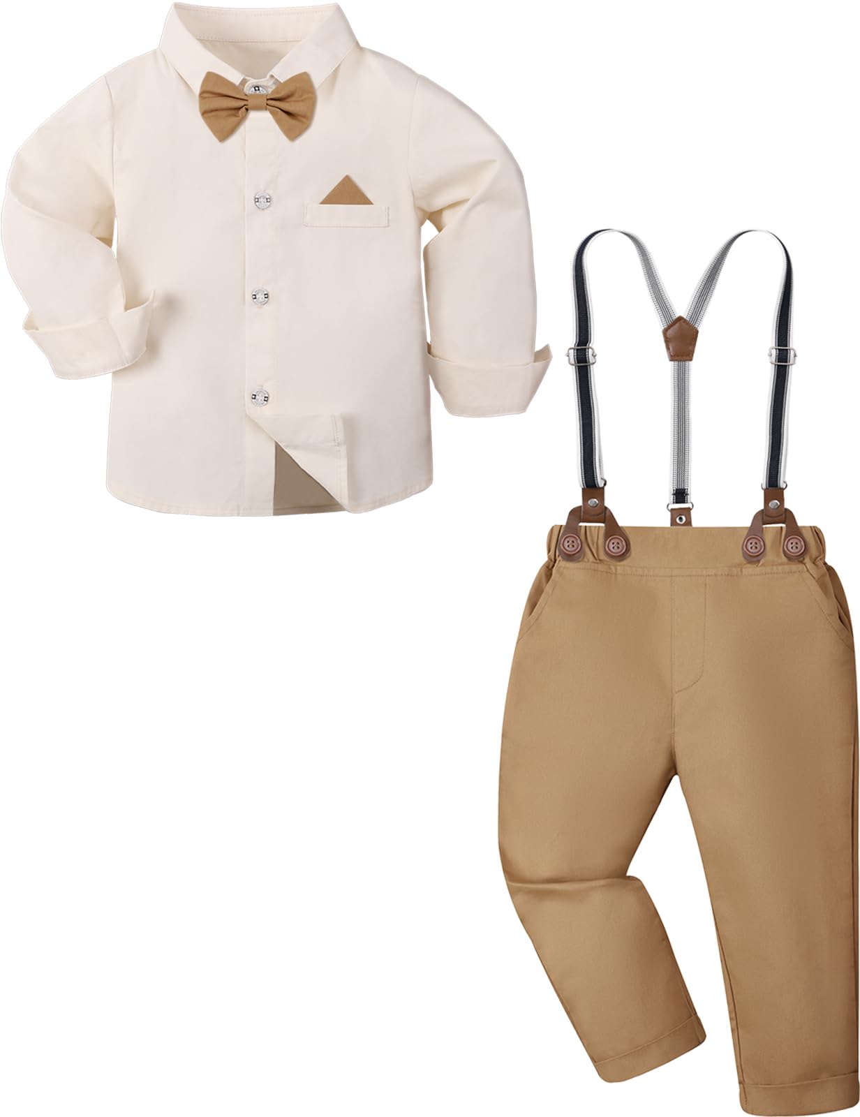 mintgreen Bebé Niño Boda Traje 4pcs Bebé Cumpleaños Traje Manga Larga Camisas Sólidas + Pantalones + Tirantes + Pajarita 1-5 Años