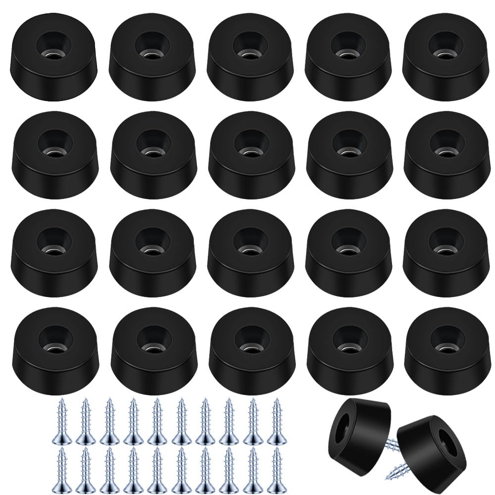 Lot De 20 Pieds En Caoutchouc à Visser - Noir, Dimensions 18/22x10 Mm, Antidérapants Pour Meubles