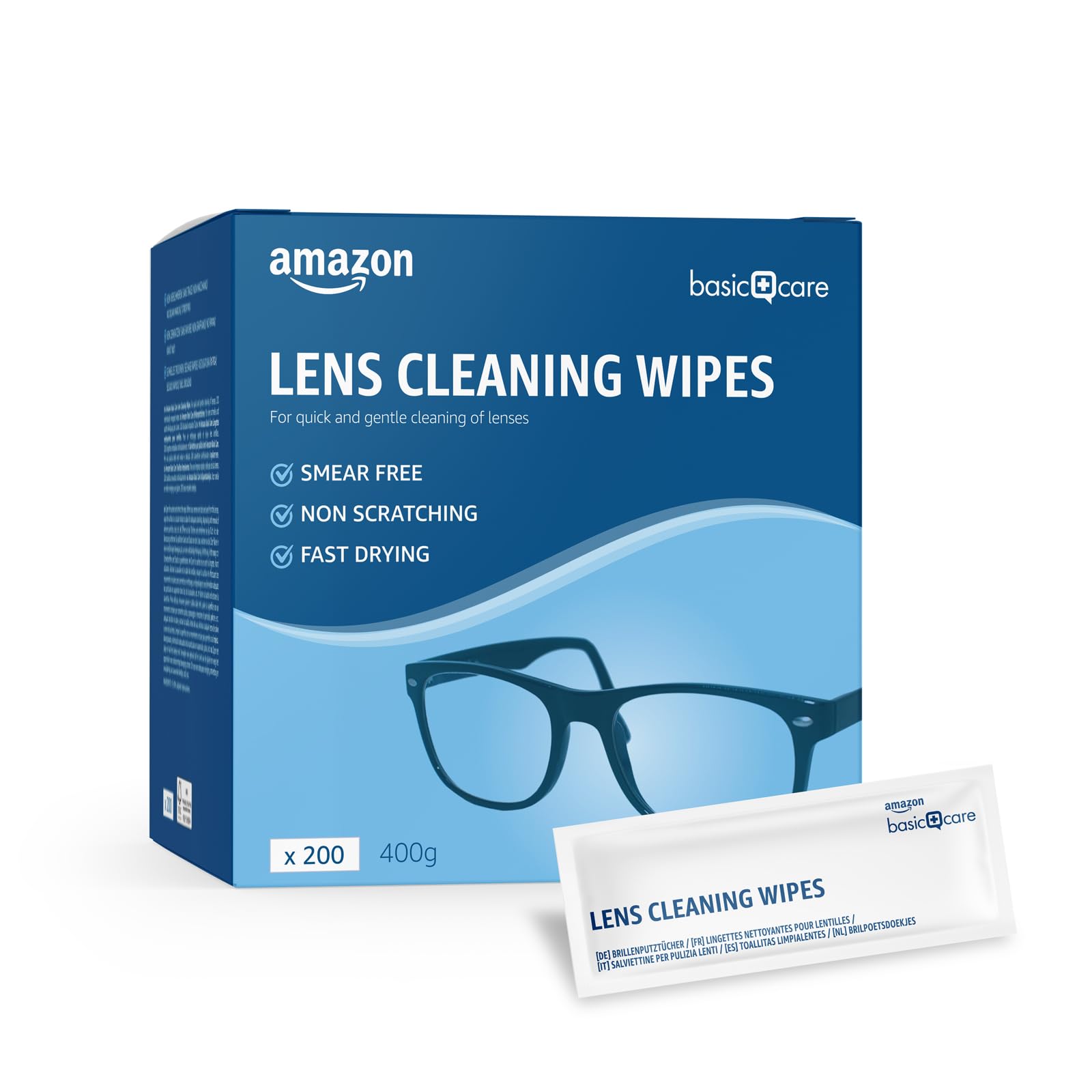 Amazon Basic CareLens Cleaning Wipes, 200 Count