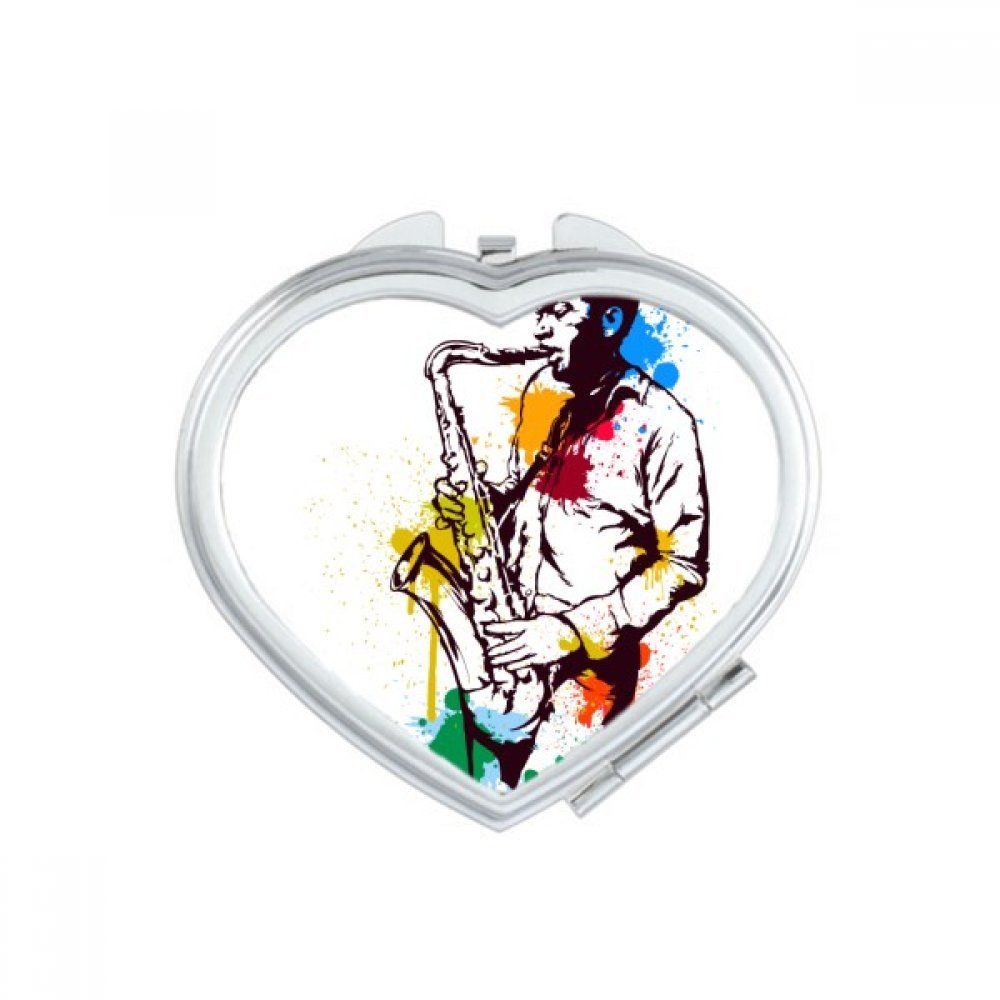 Miroir de poche fait main guitare bleu motif coeur miroir compact maquillage
