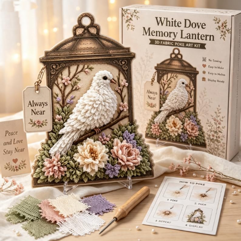 3D Fabric Poke Art Memory Lantern Kit, 3D Fabric Embroidery Art Lamp Complete Set, Premium Soft Silk Surface Decorative Night Light with Raised Three-Dimensional Hand Stitch Pattern，E