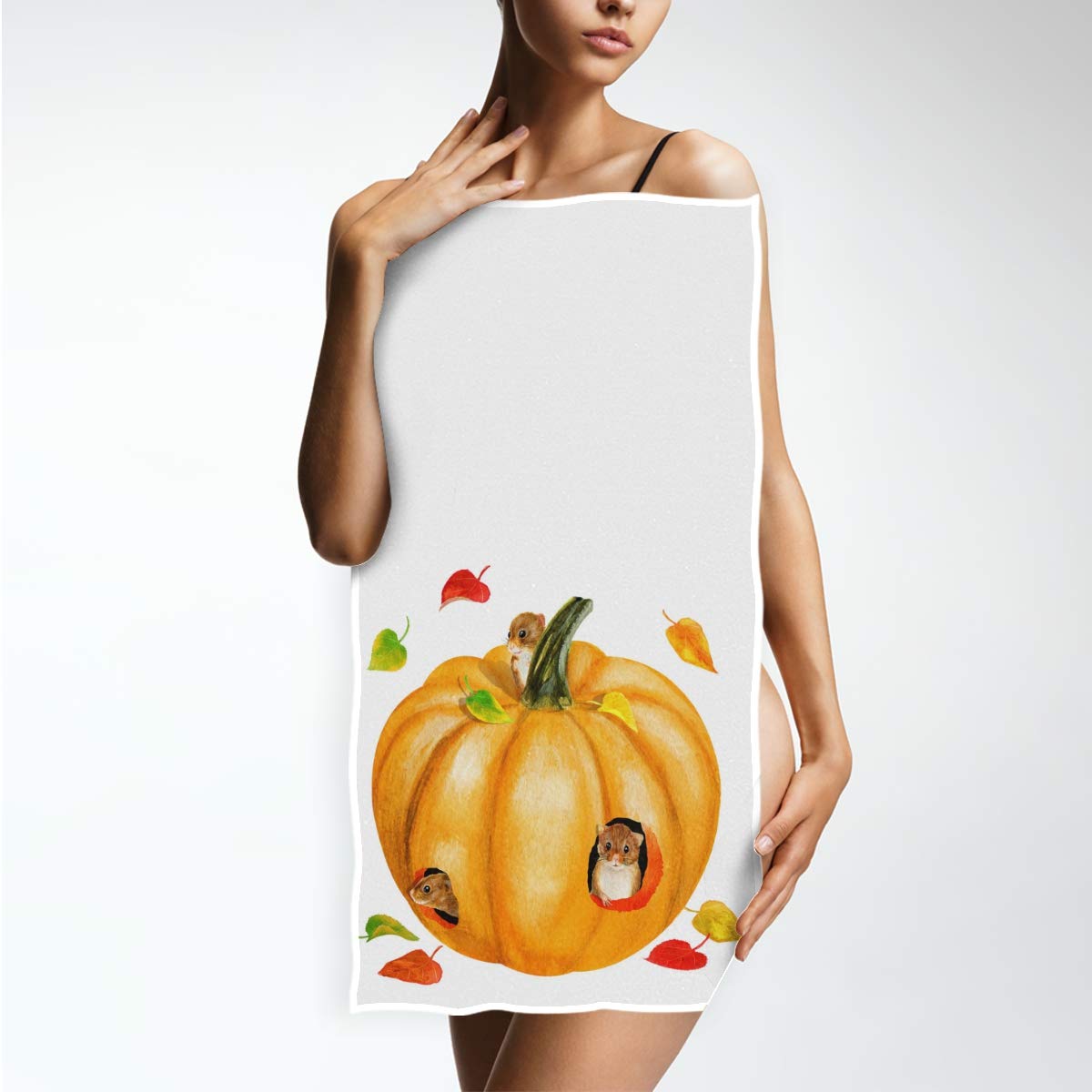 Set di 2 asciugamani autunnali con foglie di acero e zucca geometria