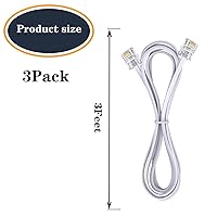 Vista 2 de Paquete de 3 cables de extensión de teléfono de 6 pulgadas con enchufes RJ11 6P4C estándar para teléfono fijo y fax (3, blanco, 3.3 pies)