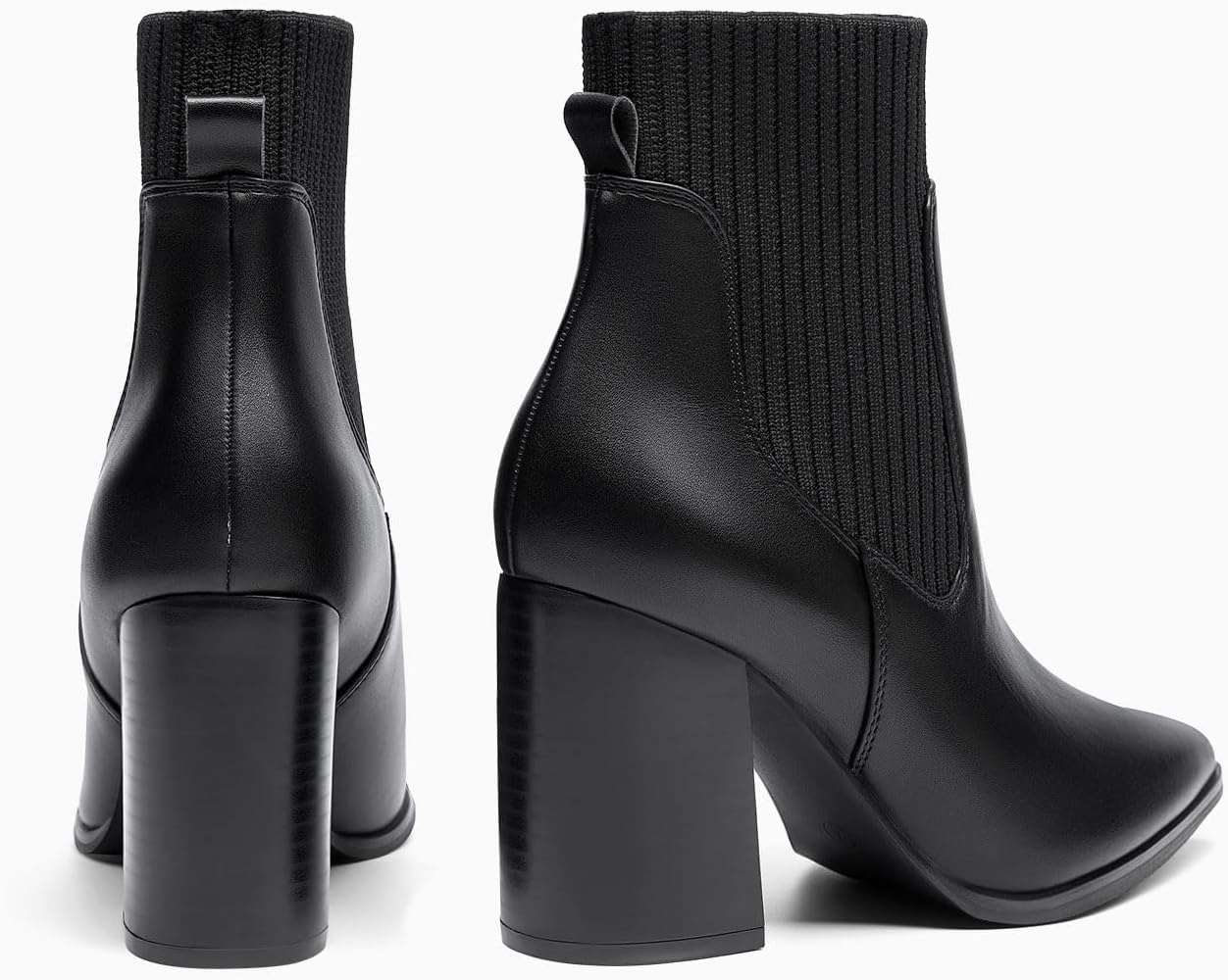 Coutgo Women Ankle Boots Sock Booties Pointed Toe Chunky Stacked High Heel Knit Chelsea Winter Dress Booties - Image 5