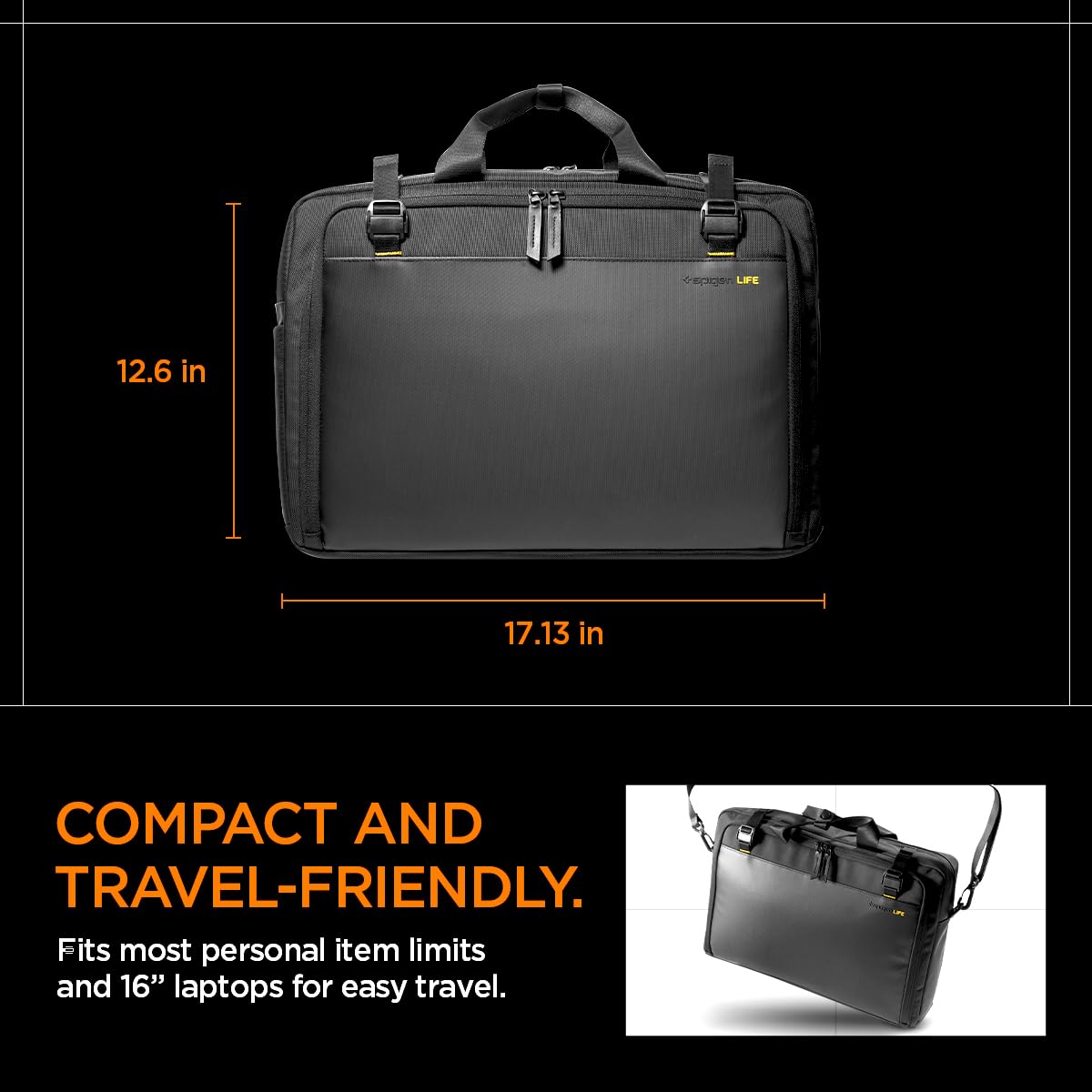 Spigen Life Klasden Aktentasche für Laptop bis zu 16" Umhängetasche für Herren Kompatibel mit MacBook Air/Pro, Lenovo IdeaPad/V15 usw. Büro und Geschäftsreise - Schwarz