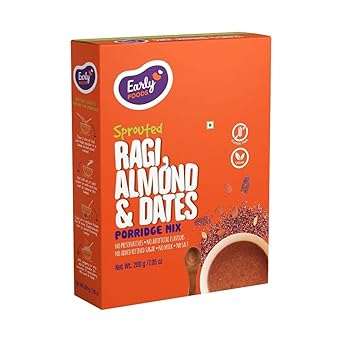 Early Foods - Sprouted Ragi Cereal with Almonds & Dates | No Added Sugar, No Salt, No Milk Porridge mix | Sprouted Ragi Flour/Naachni Flour | 200g - image, photos