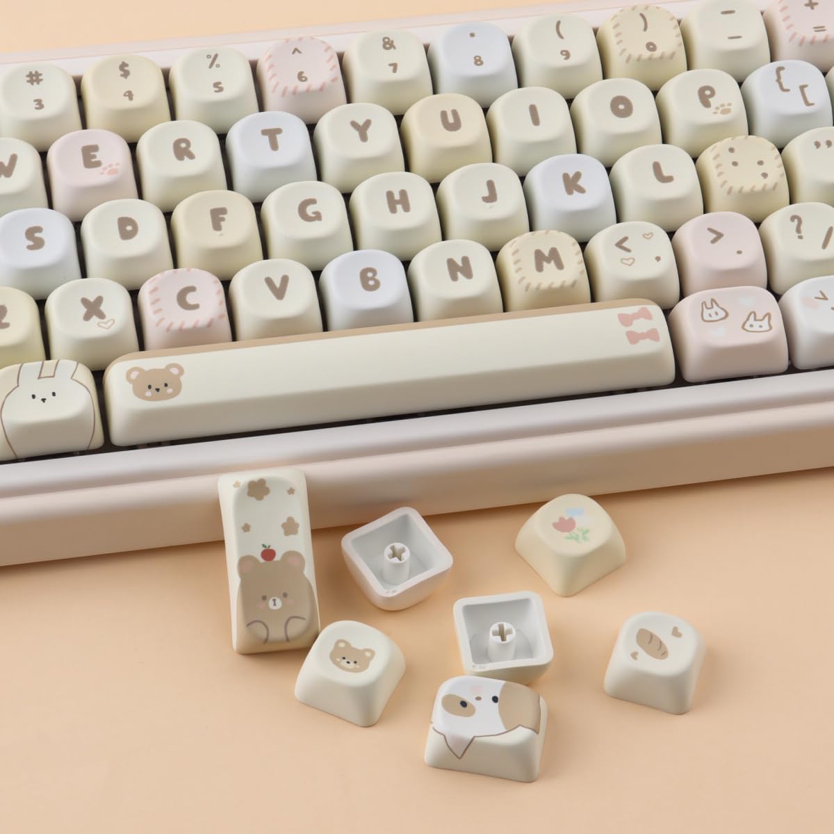 PBT Keycaps 131 Keys MOA Keycaps Dye-Sublimation Creamy Cute Custom Keycap Set for Cherry Gateron MX Swithes Mechanical Gaming Keyboards