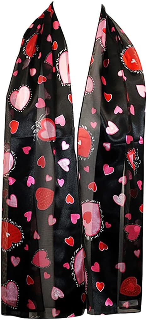 Rosemarie Collections Women's Valentine Hearts Silky Stripe Fashion Scarf