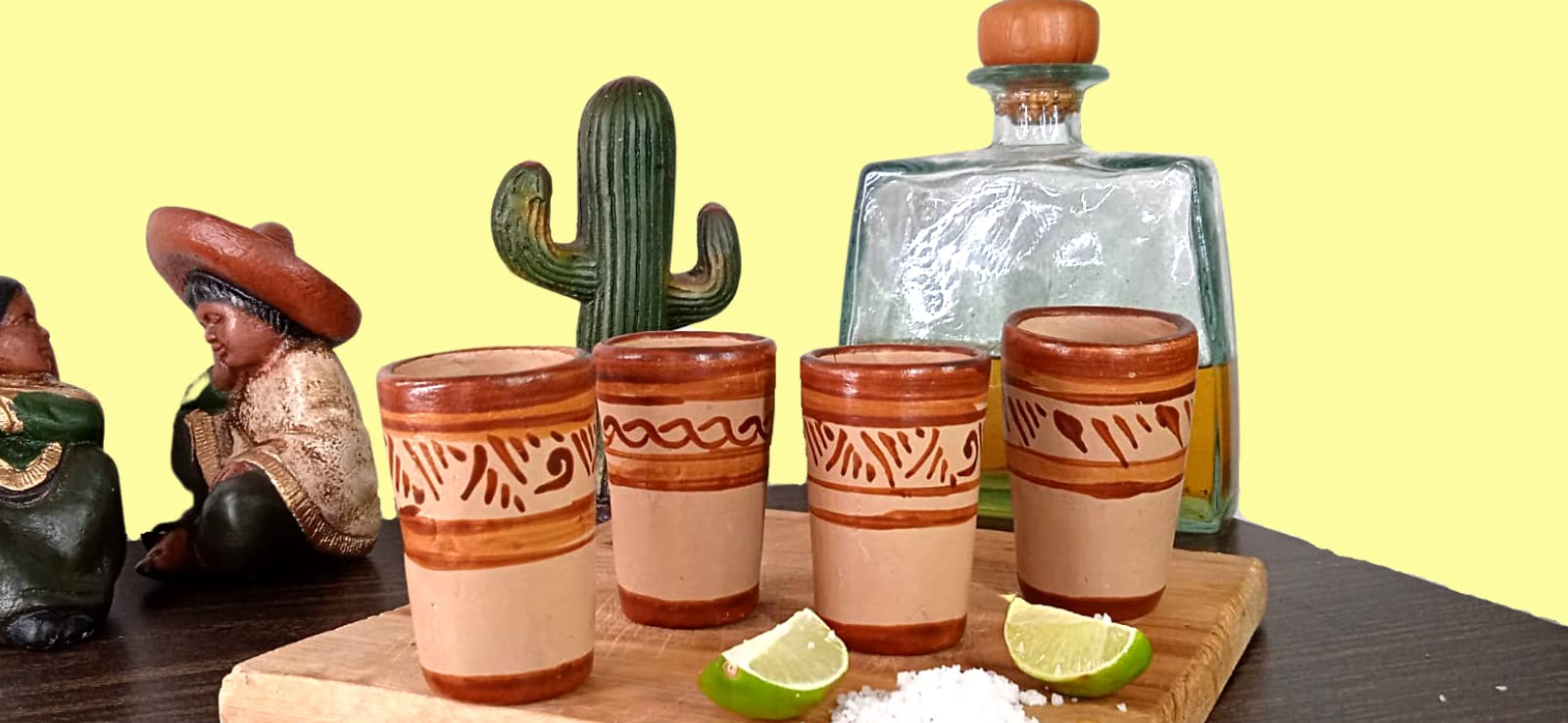 MEXTEQUIL Set Of 4 Terracotta Tequila Shot Glasses - 2 Oz, Handmade In Mexico, Natural Clay