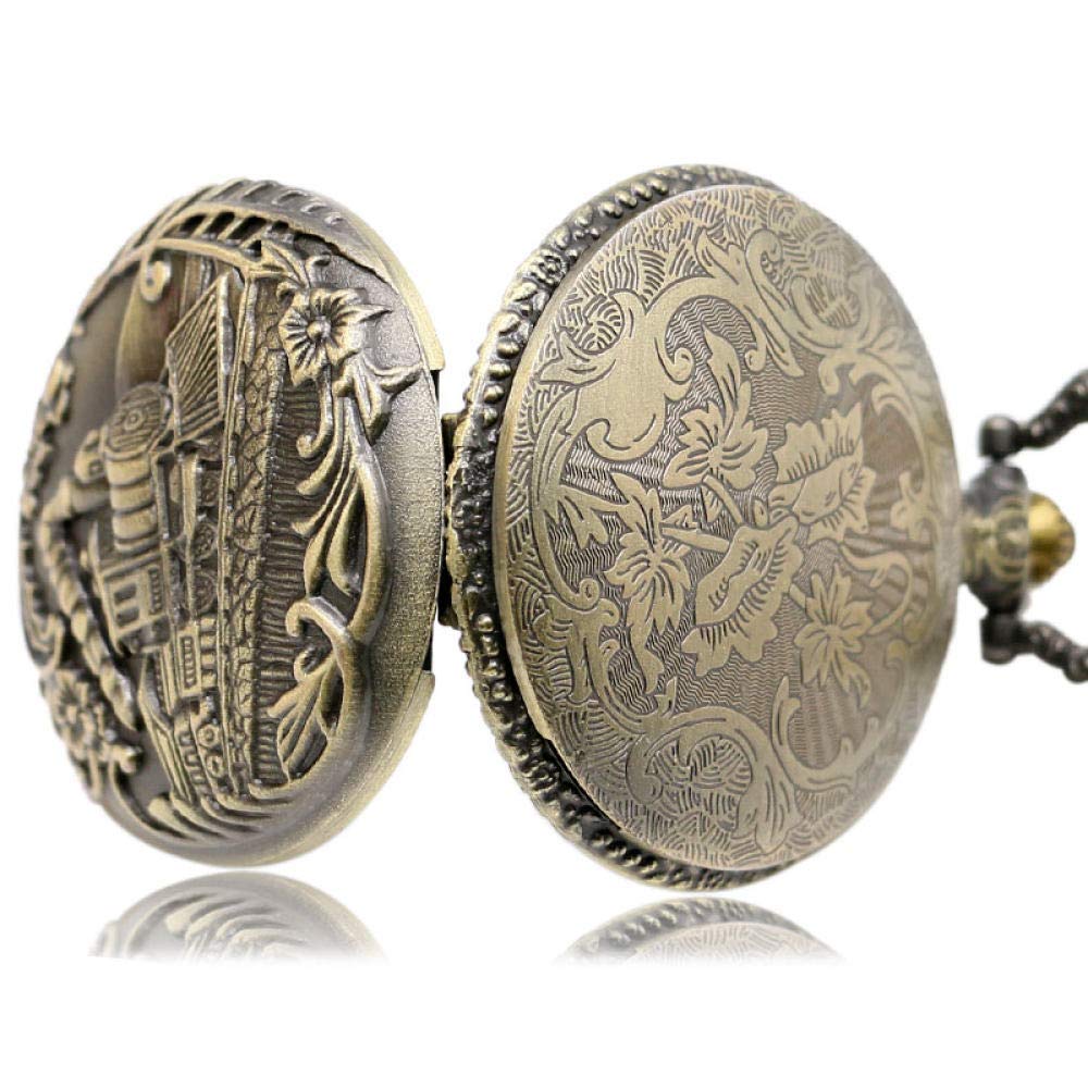 Zegarek kieszonkowy w stylu retro, Steampunk Vintage Antique Retro brązowy pociąg przedni silnik lokomotywy kolejowej kwarcowy łańcuch mężczyźni kobiety