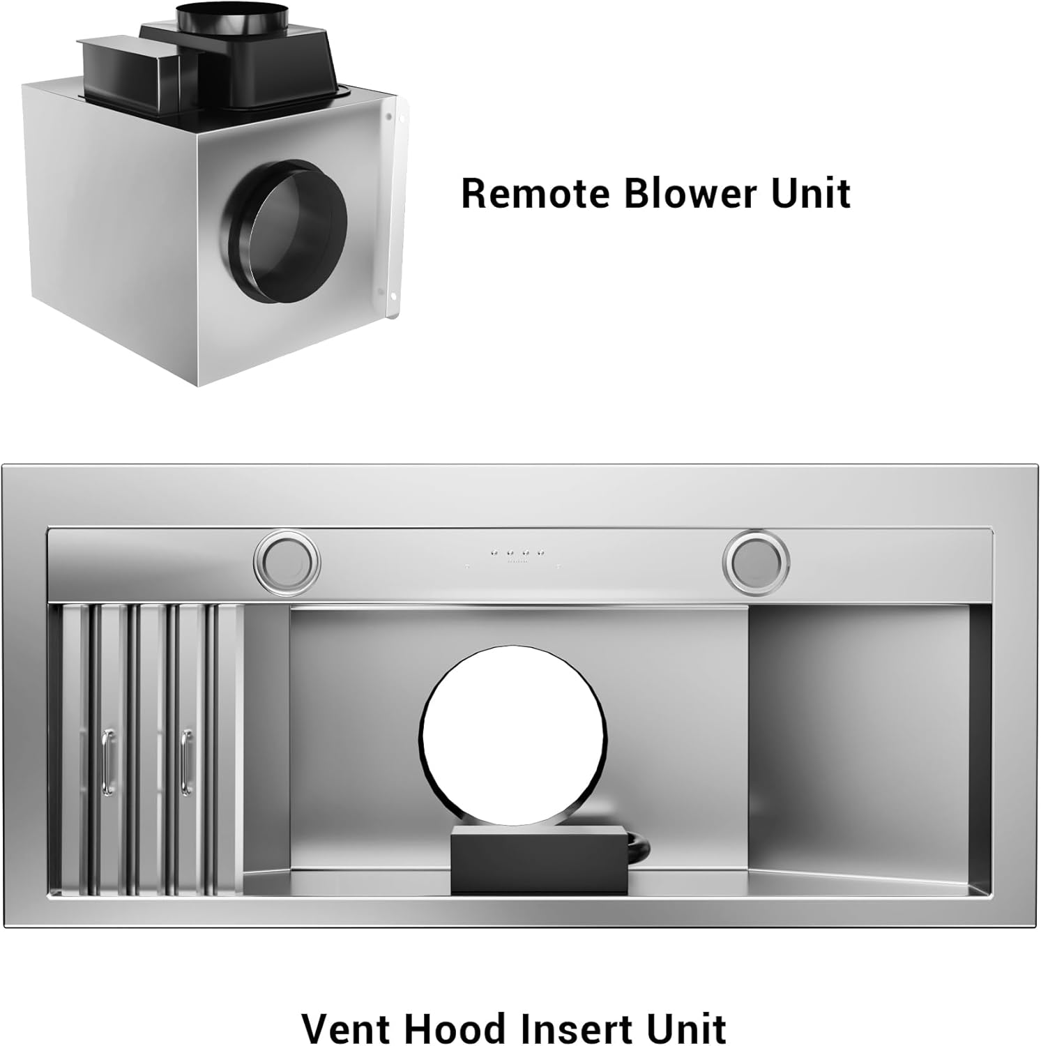 36-inch Range Hood Insert with Inline Remote Blower, CT Copper Tailor 1260CFM Kitchen Vent Hood, 4-Speed Exhaust Fan, 2 LED Lights, 8" Round Ducted,Baffle Filters, in Stainless Steel