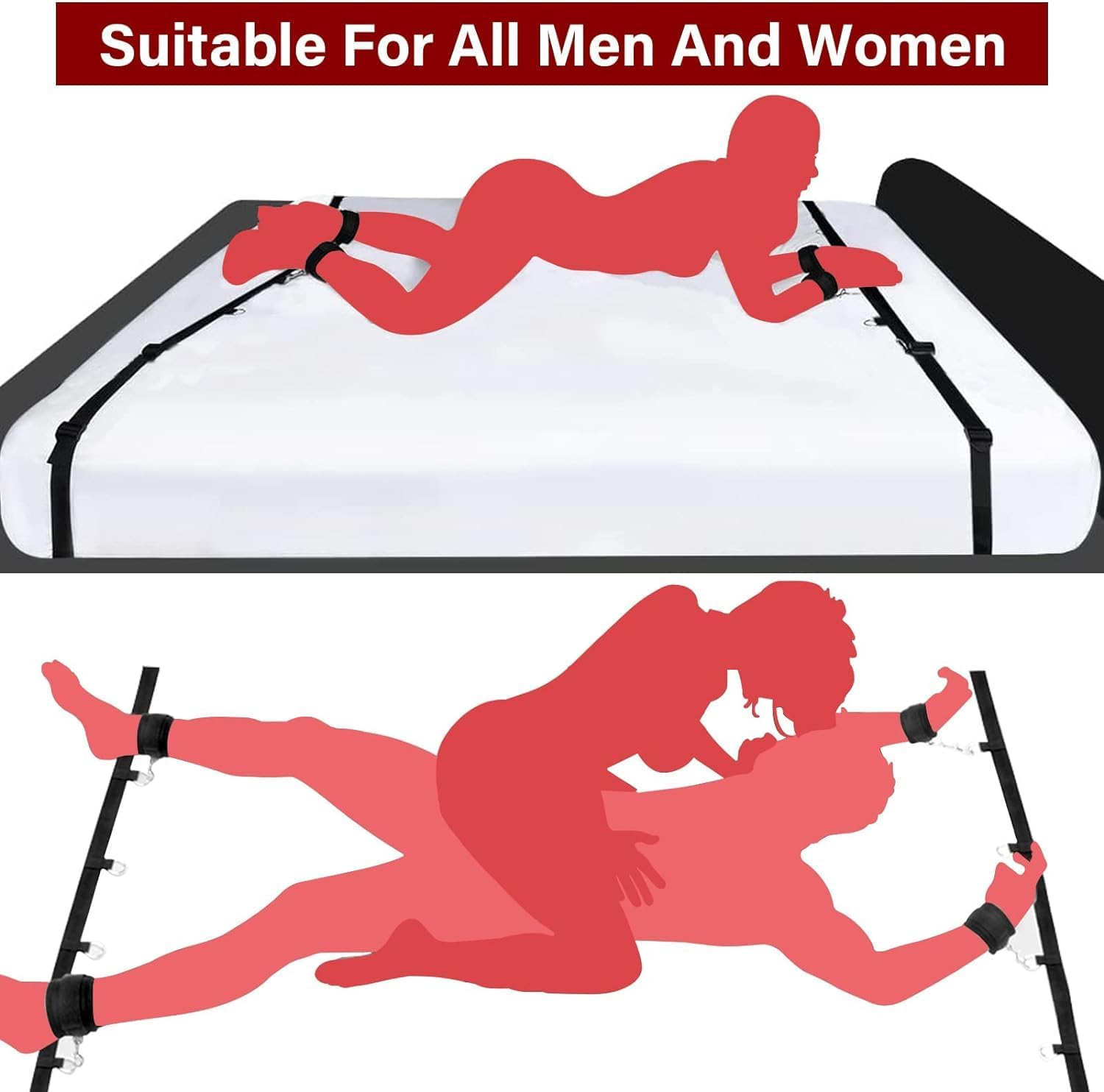 Sex Bed Bondage Restraints Rope Kit Straps Bondaged Bed Tie Downs Fuzzy Handcuffs Hand Cuff Set for Adults Grownups Bedroom Sex Hand Cuff Bracelets Bed Restraint for Queen Sized Bed Sweater DH-25