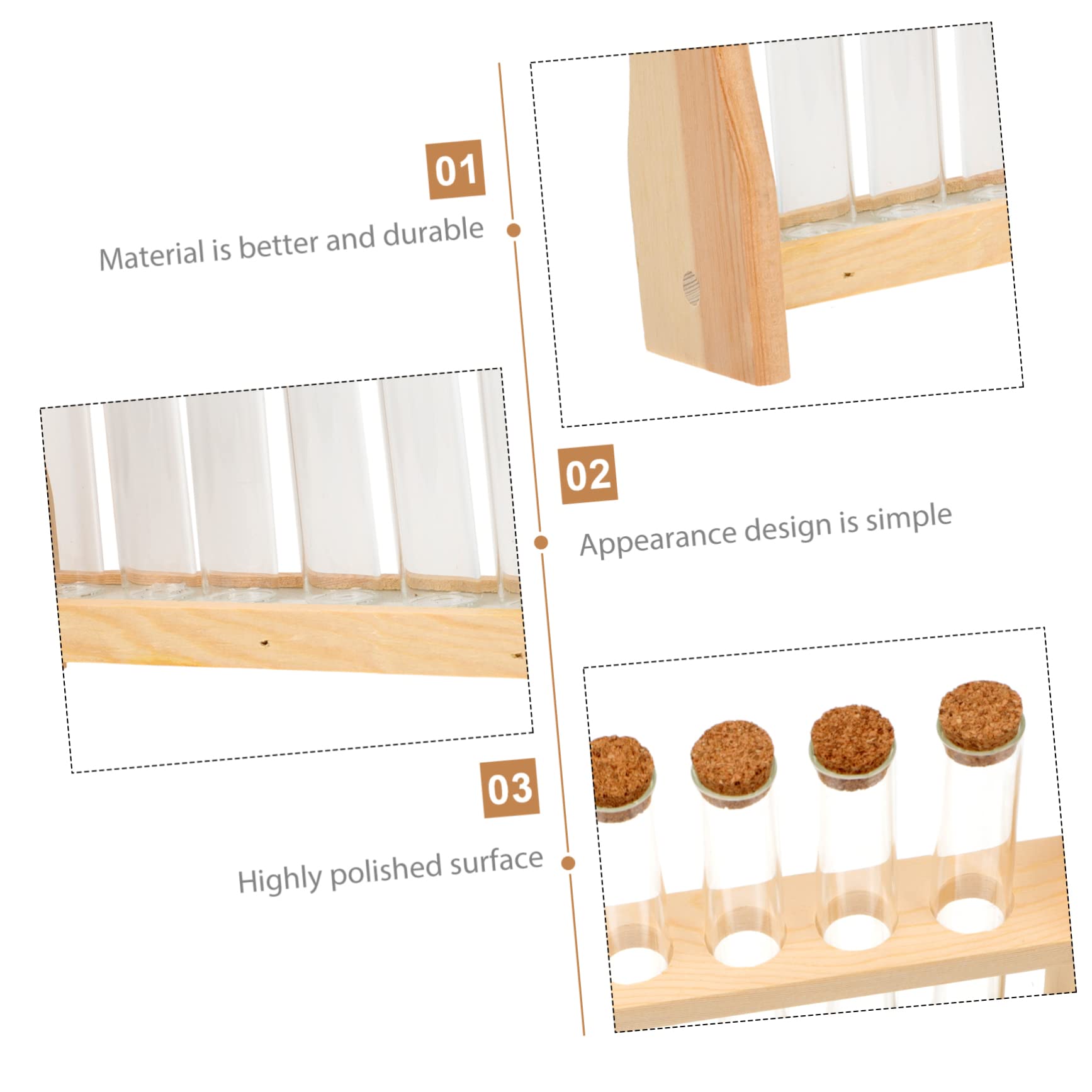 Supporto Per Provette in Legno 6 Slot, Porta Tubo Da Laboratorio Per Esperimenti Scientifici e Oli Essenziali, Kit Provette 20x150 Mm Tappo Per Uso Scolastico e Laboratorio
