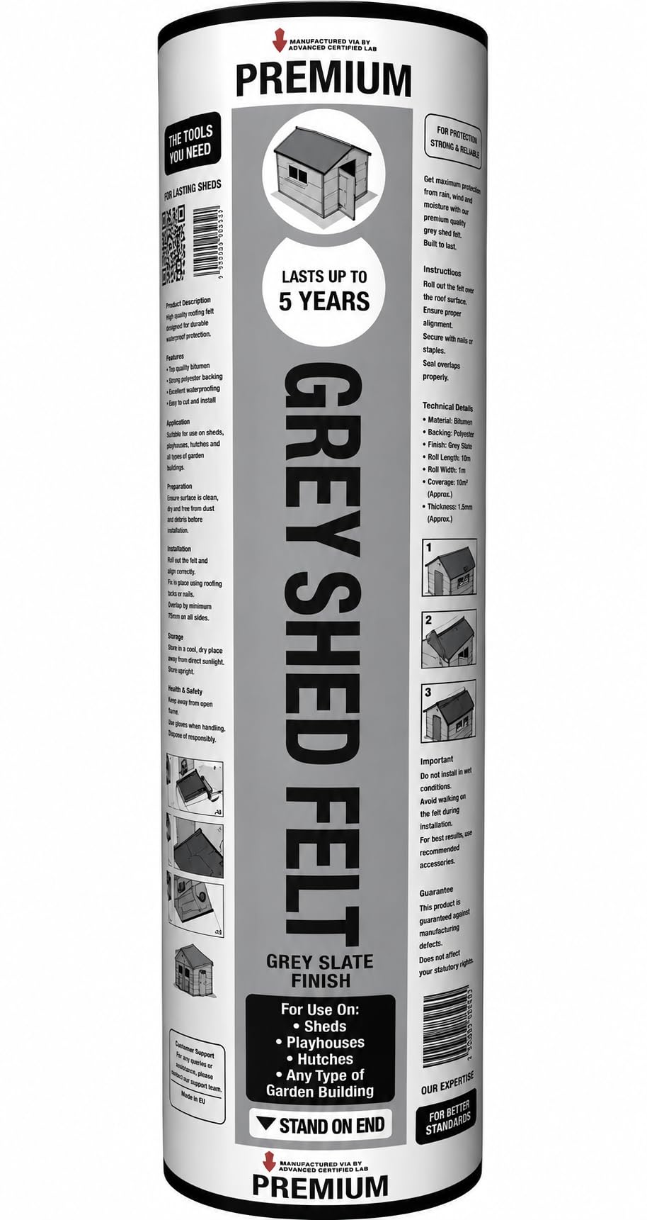 Granite Grey Flexi Mineral Roofing Felt Roll, Available (1m to 6m Sizings) – Waterproof Shed Roof Felt for Sheds, Garages & Garden Buildings (1m x 2m)