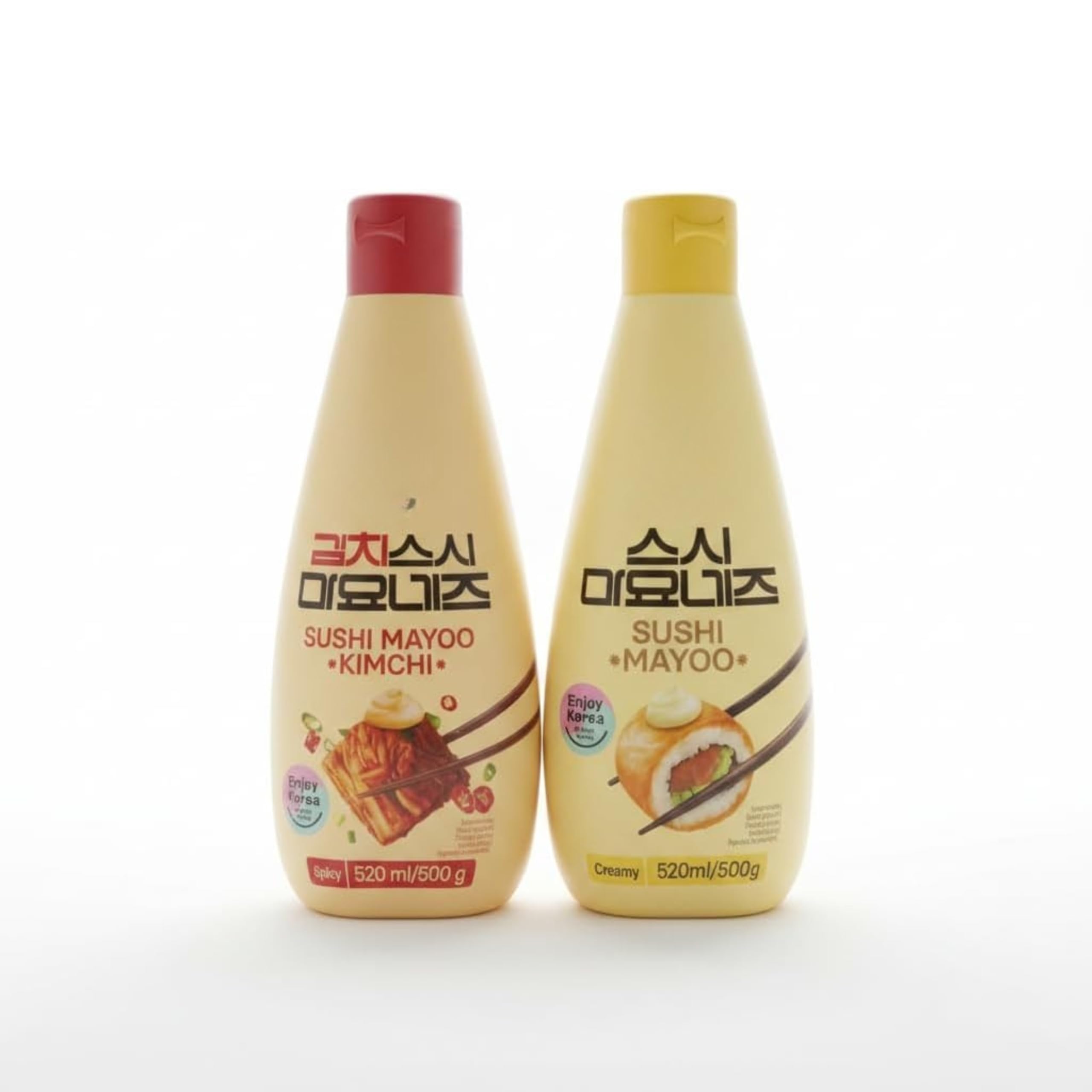 Pack de 2 Mayonesas para Sushi: Original Cremosa y Kimchi Picante - 2 x 520 ml | Salsa Coreana para Sushi, Poke Bowls y Kimbap con Dispensador de Precisión - NEXU