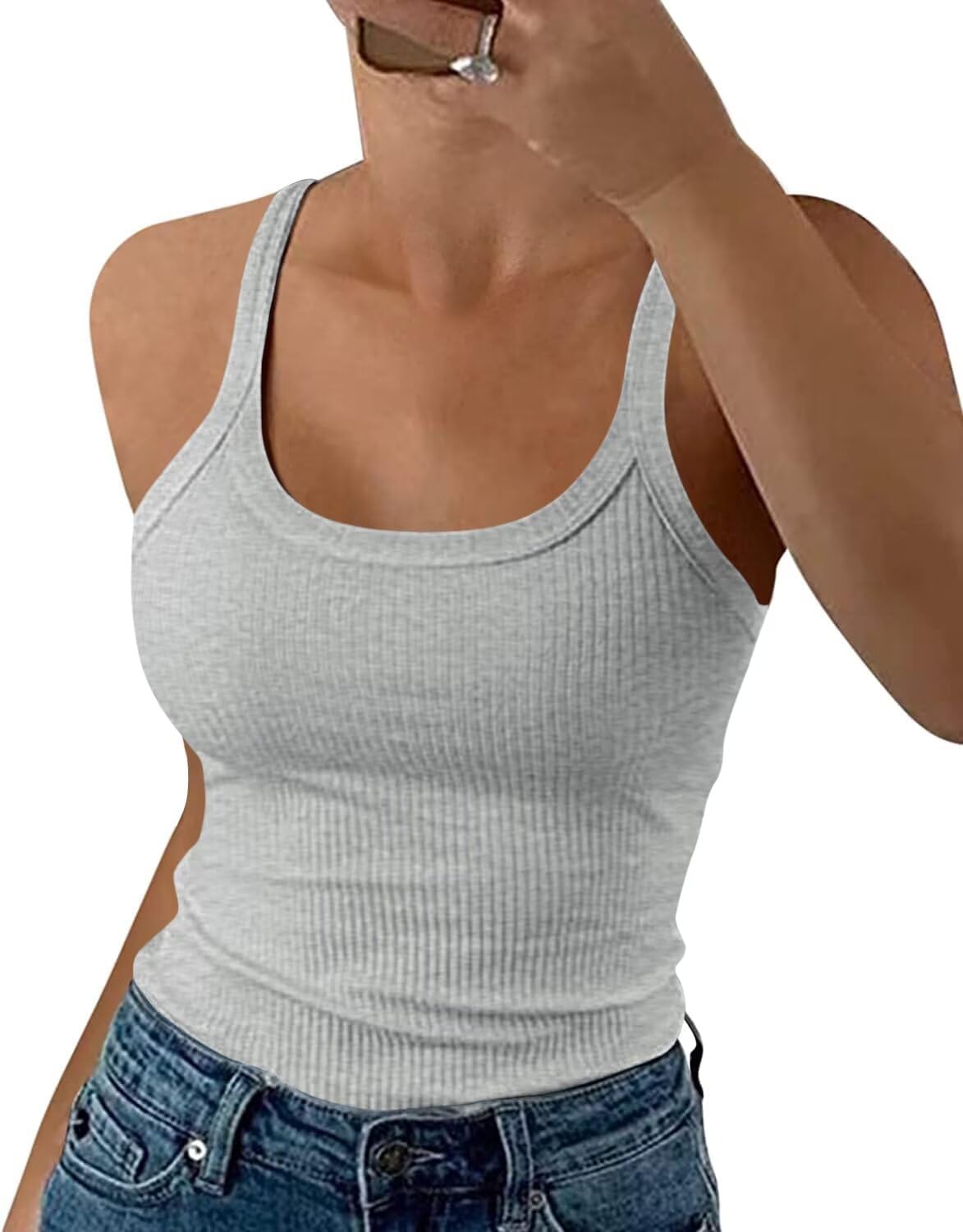 EADINVEWomen's Spaghetti Strap Ribbed Tank Tops Scoop Neck Sleeveless Slim Fit Camisole 2024
