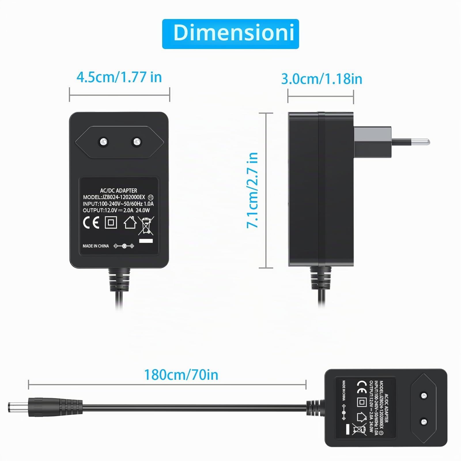 Cavo di alimentazione a 12 V per giradischi Audio Technica per il giradischi a trazione diretta Audio-Technica AT-LP60X AT-LP60X-BK AT-LP60X-BW AT-LP60XBT-RD AT-LP120XUSB-BK