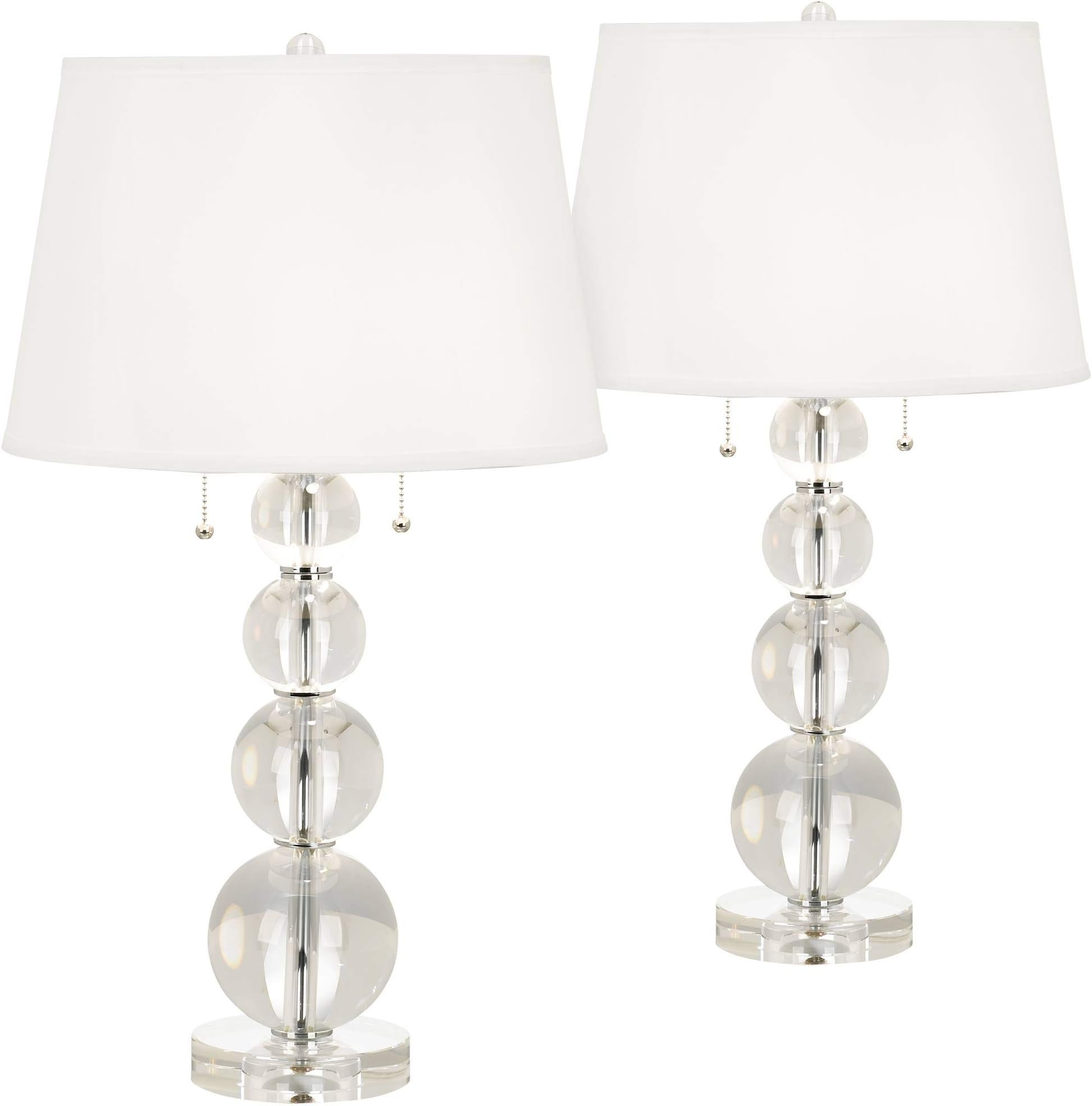 Modern Luxury Table Lamps 26.5" High Set of 2 Stacked Clear Crystal Glass Spheres White Drum Shade Decor for Living Room Bedroom House Bedside Nightstand Home