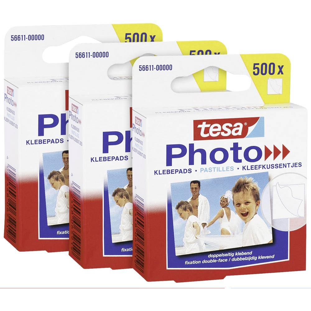 tesa Photo Klebepads im 3er Pack - Beidseitig klebend zur Erstellung eines Fotobuches - 500 Pads je Big Pack = 1500 Stück