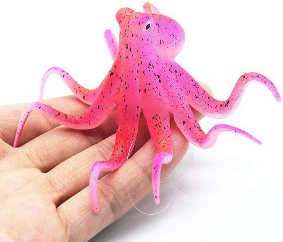 POPETPOP 3Pcs Simulation Night Fluorescent Octopus Aquarium Decoration - Fish Tank Artificial Octopus Ornaments - Realistic Suction Cup Fish Tank Decor (Red+Green+Blue)