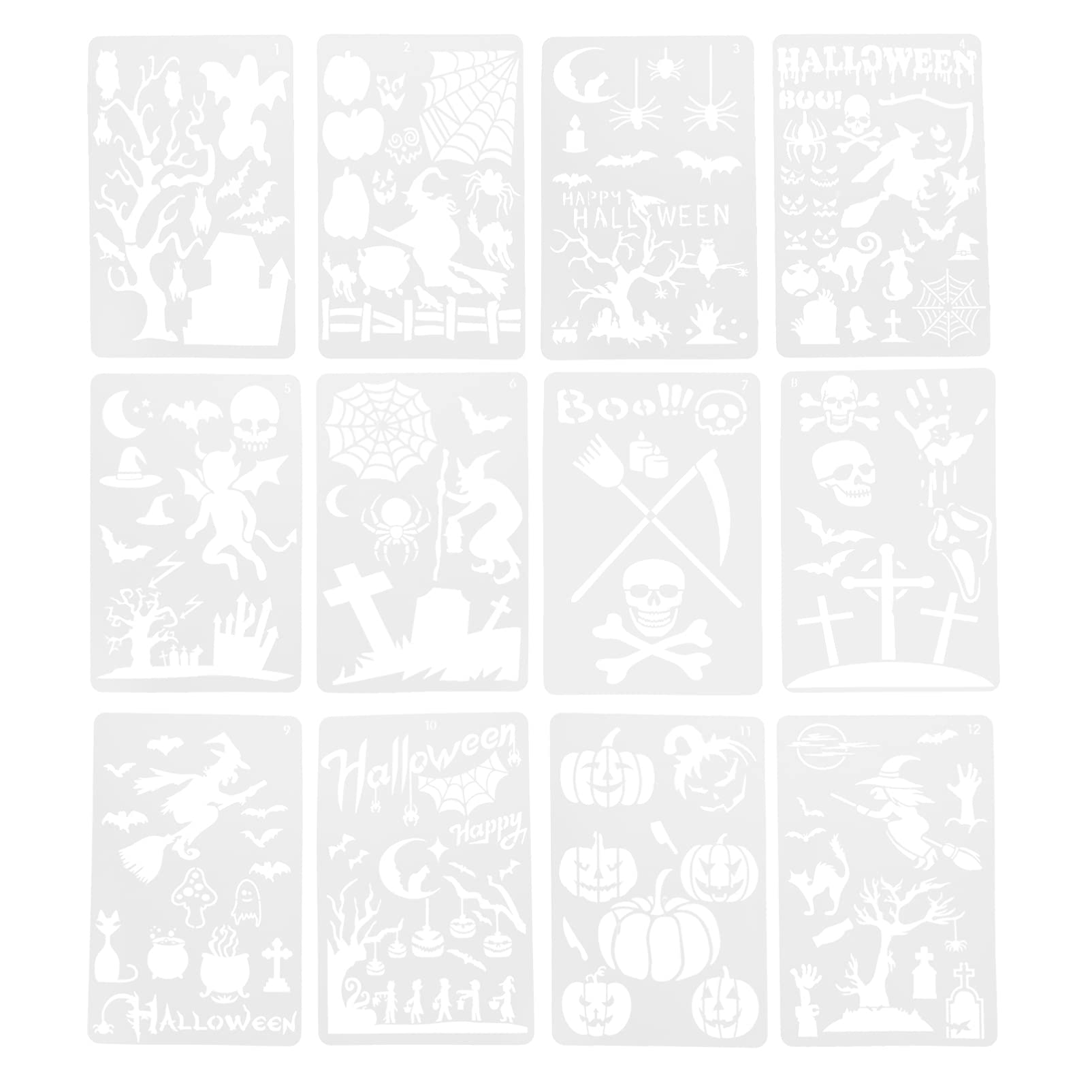 4 Sets Hohle Halloween-schablonen Malvorlagen Für Jungen Und Mädchen Zeichenschablonen Keine Grate 12 Stück * 4