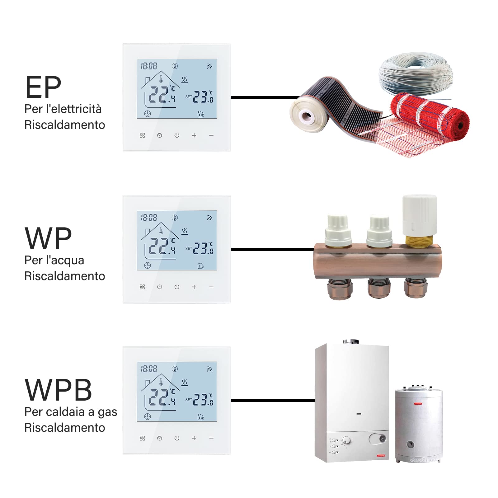Beok Termostato Wifi Smart Ambiente per Riscaldamento Elettrico Programmabile Senza Fili Con Sensore Esterno, Display LCD Compatibile Alexa, Google Home 16A TDR89W-WIFI-EP Bianco