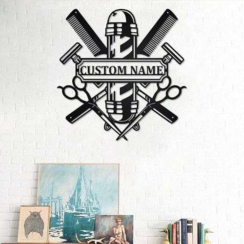 Miniatura 4 de VVEDESIGN Letrero de pared de metal personalizado para peluquería  Arte de pared de metal personalizado para barbería  Decoración de pared de metal