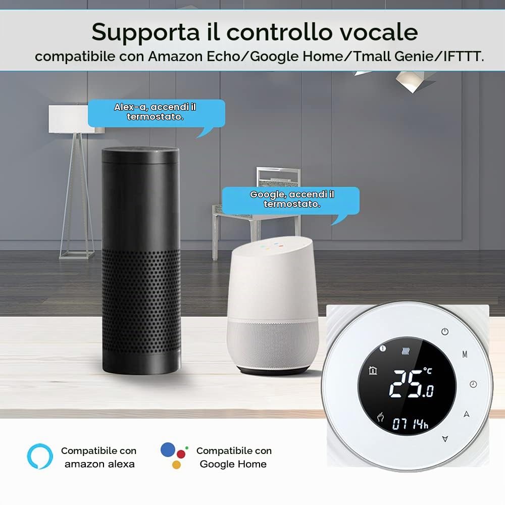 Termostato Wi-Fi per Caldaia a Gas,Termostato Digitale,Programmabile Display LCD Touchscreen con Retroilluminazione Funzione di Controllo Vocale,Cronotermostato BHT-6000-GC