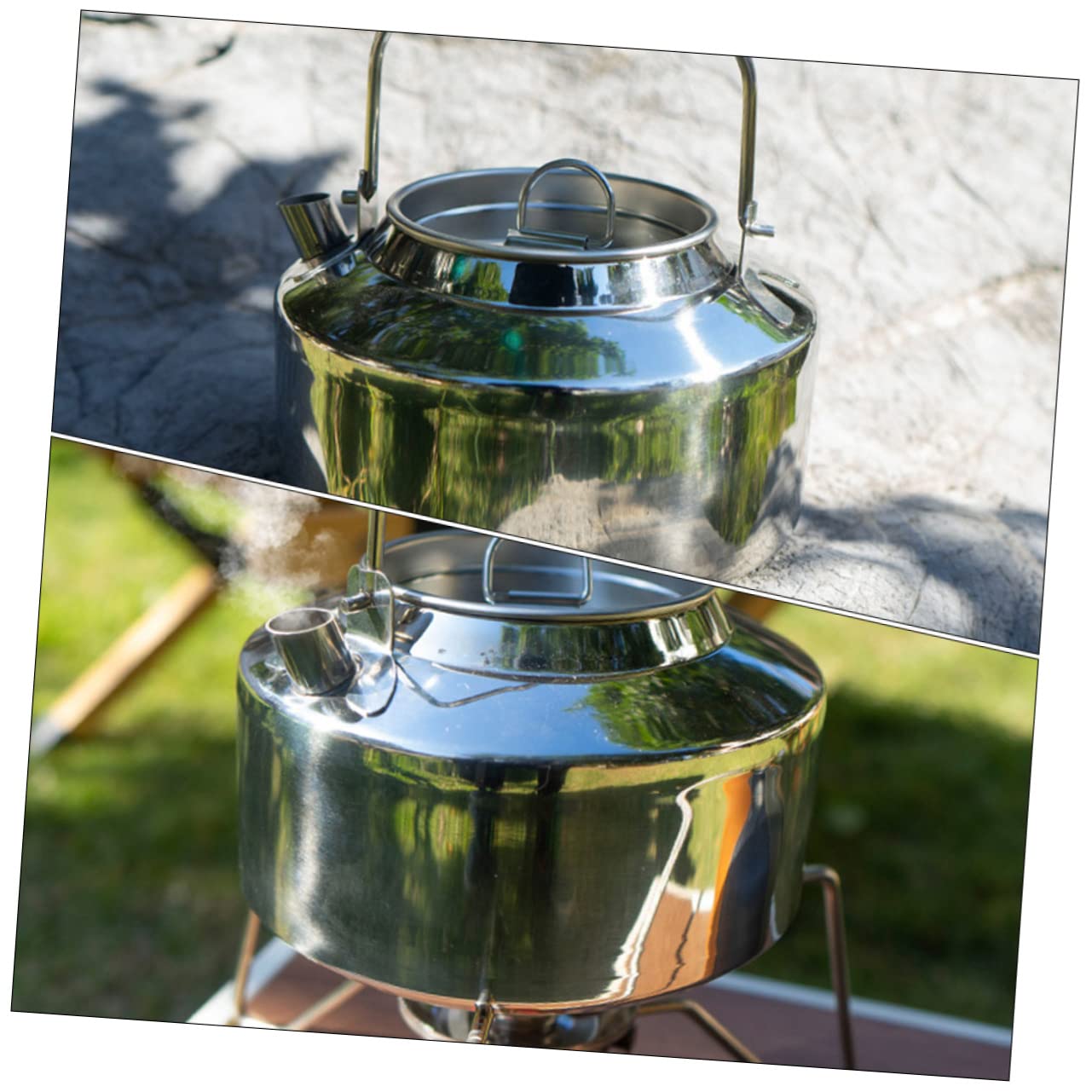 Toyvian Outdoor Camping Kettle Multi-Function Stainless Steel Water Pot for Boiling Cooking and Heating Wear-Resistant Portable Cookware for Hiking Picnics and Outdoor Adventures