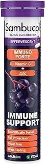 Natural Black Elderberry Immuno Forte Effervescent Tablets, Vitamin C, Zinc, Immune System Booster, 15 Tablets