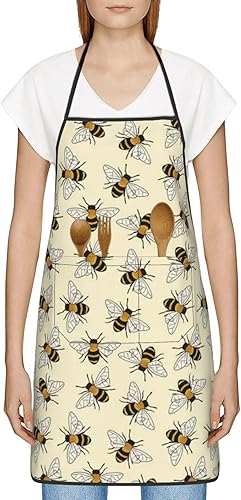 Miniatura 6 de BOKEKANG Happy Busy Bees - Juego de 5 manoplas de horno y soportes para ollas con delantal, guantes de cocina de abejas de silicona y agarraderas