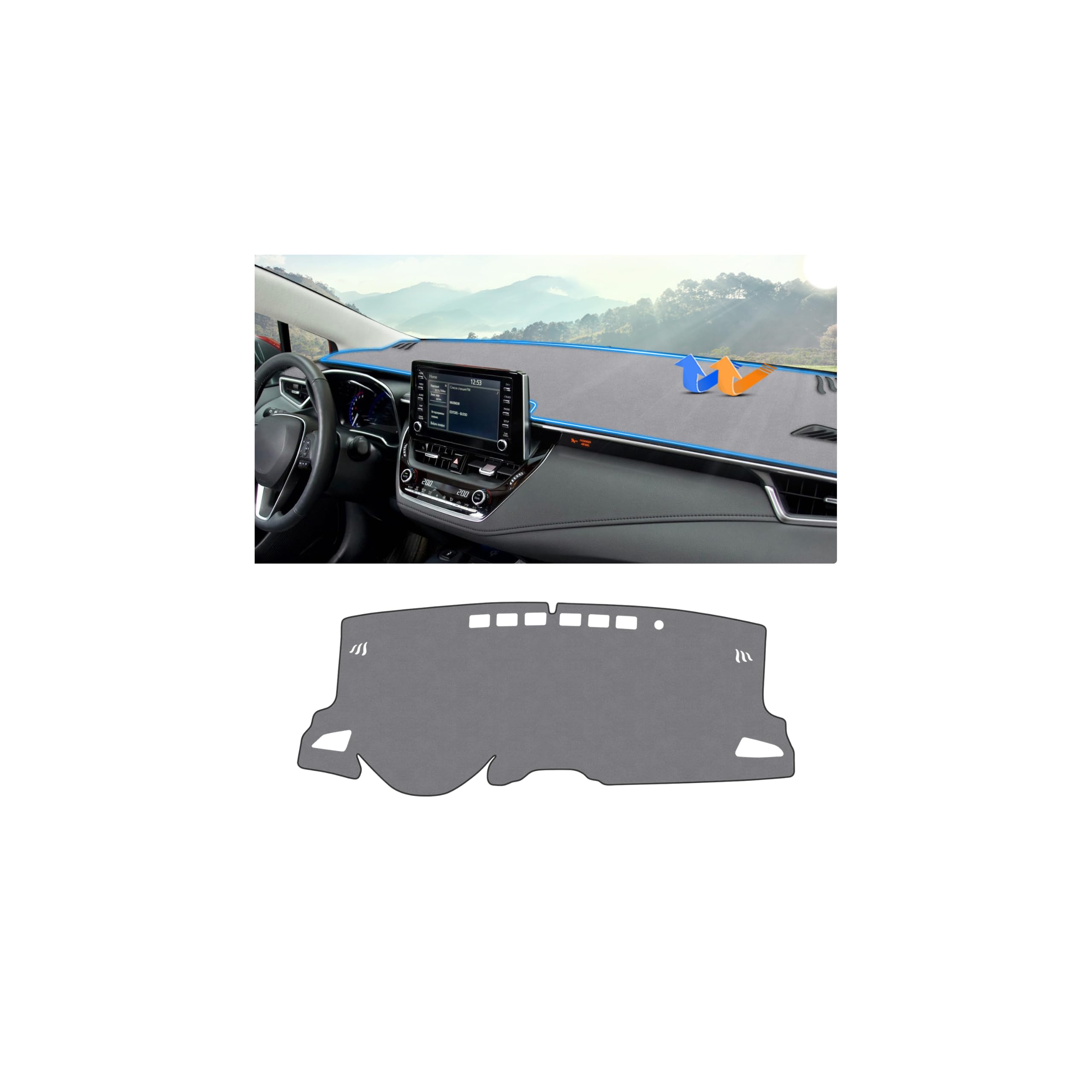 Autorder Gray Dashboard Cover Mat for Toyota Corolla 2019-2025 2026 Accessories Dash Cover Upgrade Polyester Dash Mat Sunshade Glare UV Rays Protector