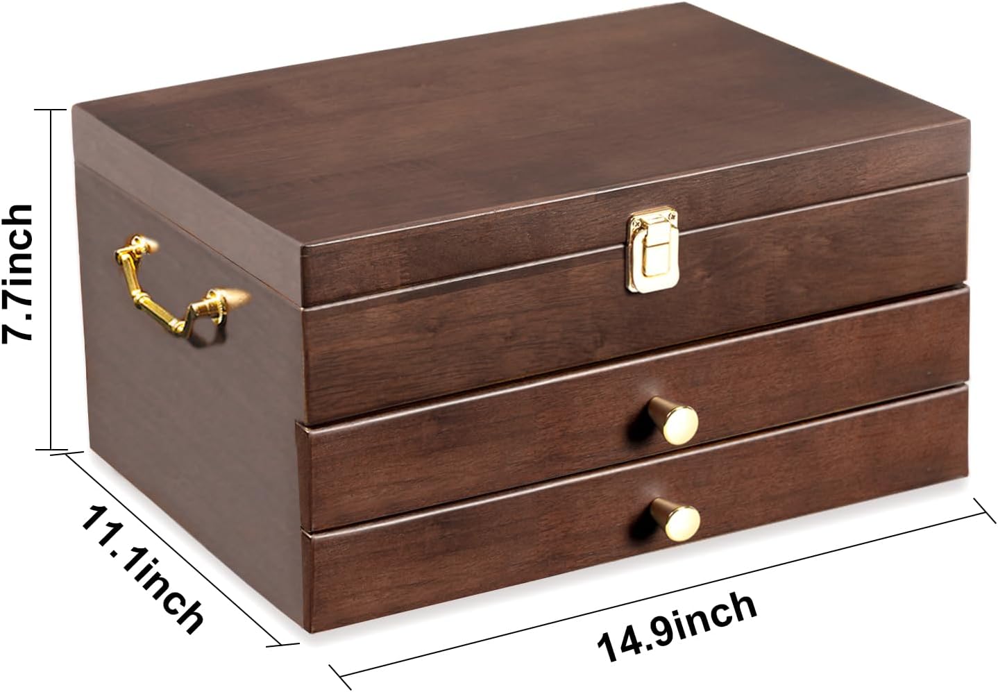 Silverware Storage Box, 3-Layer Flatware Storage Case with Drawer, Wooden Silverware Chest with Handle and Linen Liner, Rustic Silverware Case for Storing Fine Flatware and Utensils (Walnut) - Image 7