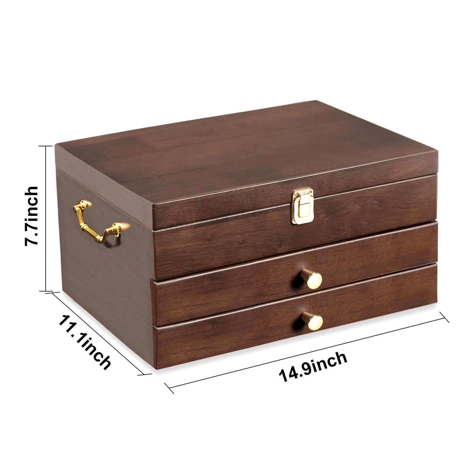 Caja de almacenamiento de cubiertos, caja de almacenamiento de cubiertos de 3 capas con cajón, baúl de cubiertos de madera con asa y forro de lino, funda rústica para guardar cubiertos y