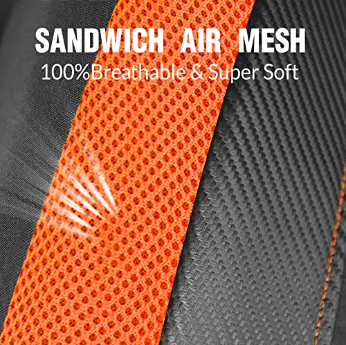 Pic Auto High Back Front Car Seat Covers - Sports Carbon Fiber Mesh Design, Universal Fit, Airbag Compatible (Orange) #TOP3