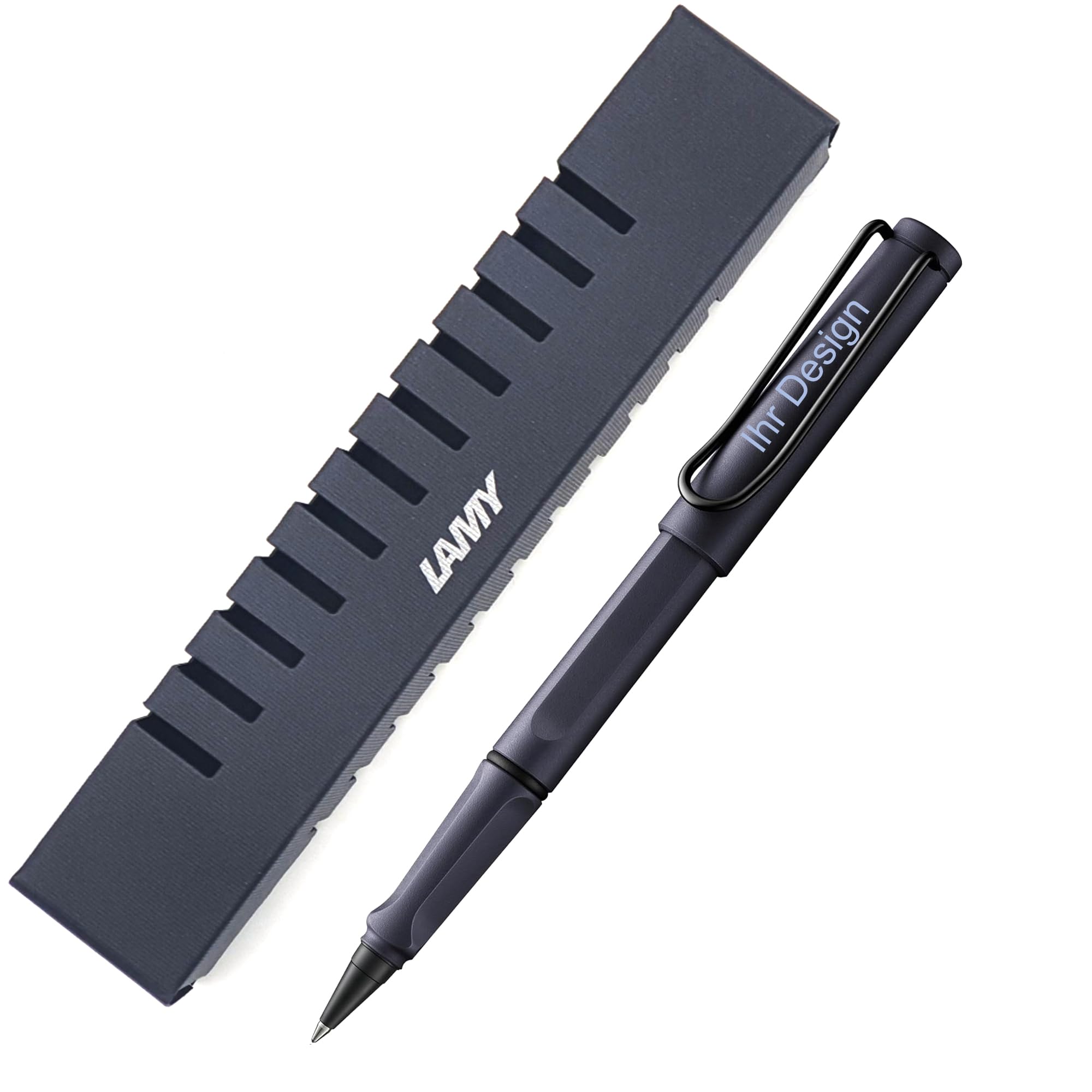 Lamy safari steel black roll-ink Tintenpatronenroller Modell 6E2, inkl. Gravur (Lasergravur), Geschenkverpackung und 1x T10 Blau
