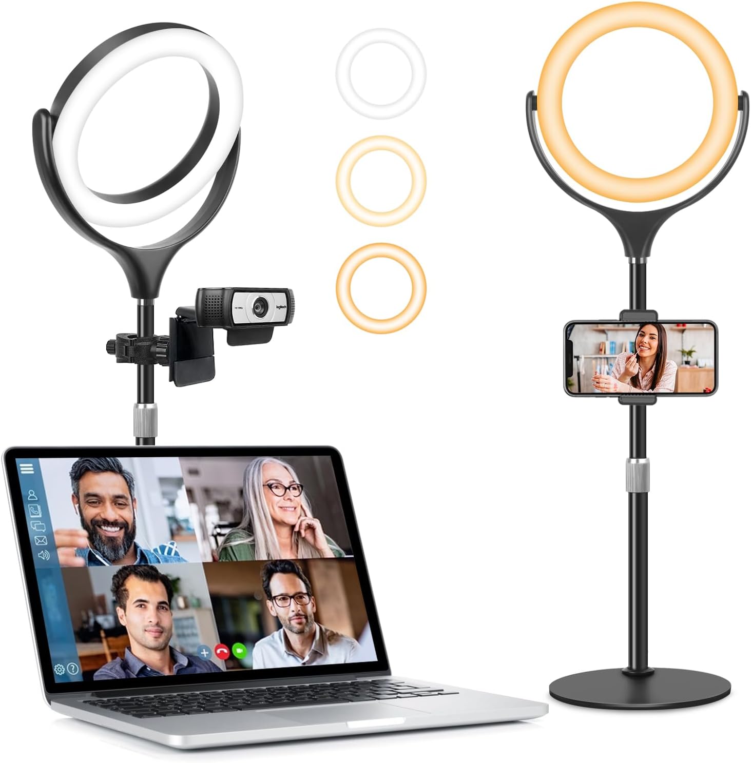 Ring Light with Stand & Phone Holder, 7" Desk Ring Light for Laptop/Computer/Webcam/Phone, Halo Light for Video Conferencing, Video Calls, Zoom Meeting, Live Streaming, Makeup, YouTube