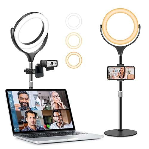 Evershop Ring Light with Stand & Phone Holder, 7" Desk Ring Light for Laptop/Computer/Webcam/Phone, Halo Light for Video Conferencing, Video Calls, Zoom Meeting, Live Streaming, Makeup, YouTube - Black
